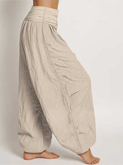 Lotus & Om Cotton Harem Pants — side model view