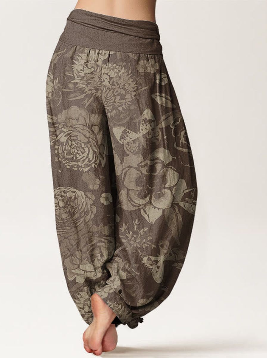 Peony Cotton Harem Pants — side model view