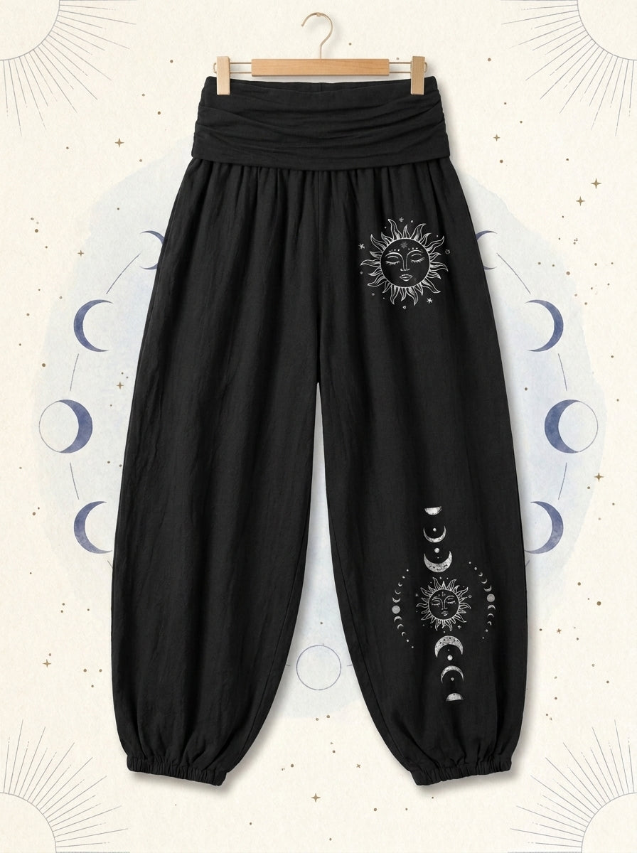 Sun & Moon Cotton Harem Pants — hanging view