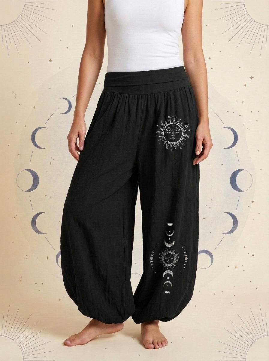 Sun & Moon Cotton Harem Pants — worn by a model