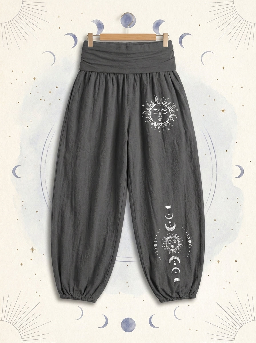 Sun & Moon Cotton Harem Pants — hanging view