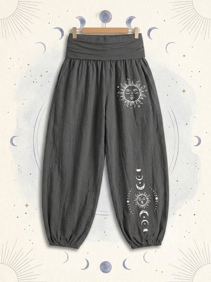 Sun & Moon Cotton Harem Pants — hanging view
