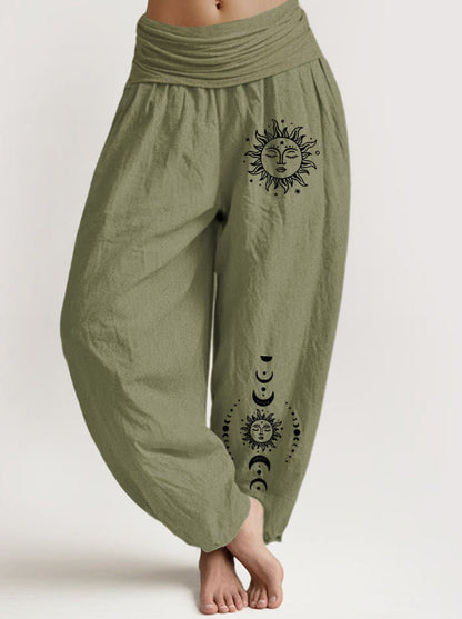 Sun & Moon Cotton Harem Pants — front model view