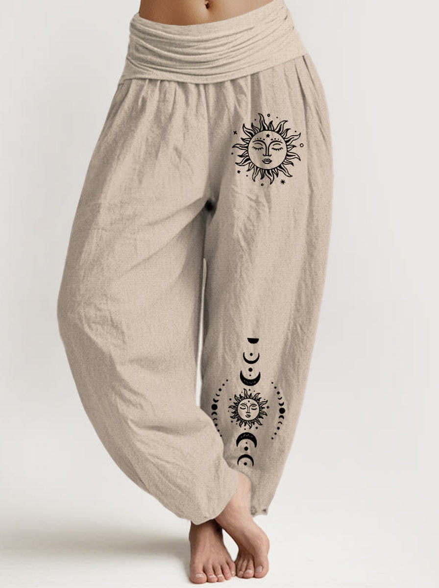 Sun & Moon Cotton Harem Pants — front model view
