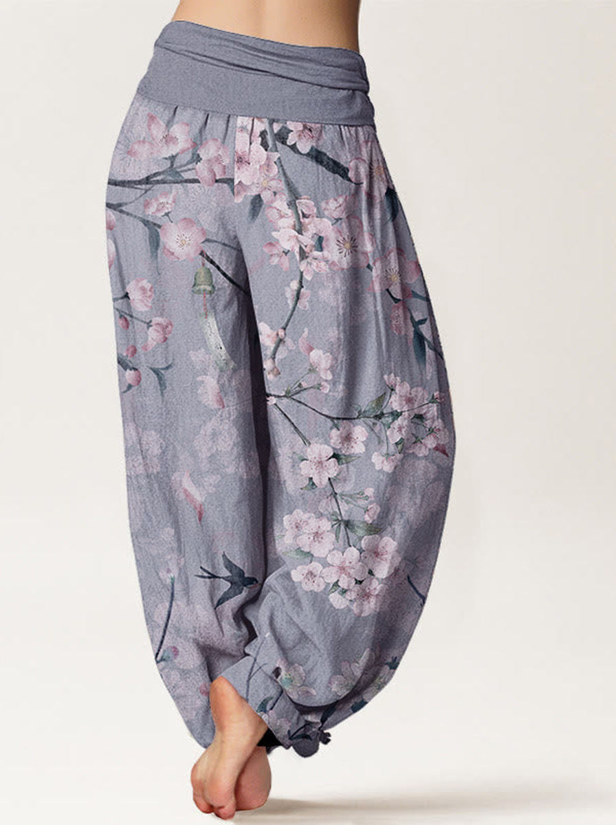 Peach Blossom Cotton Harem Pants — back model view