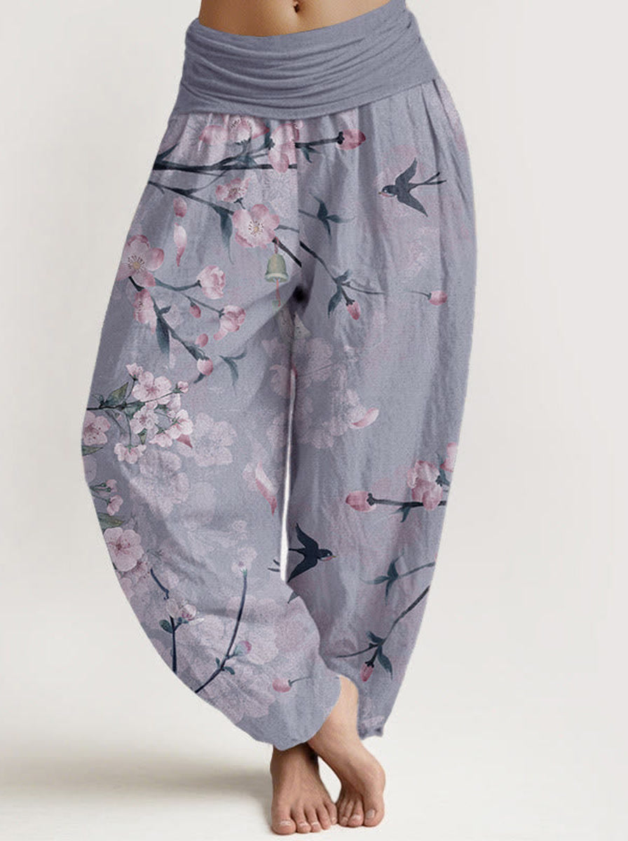 Peach Blossom Cotton Harem Pants — front model view