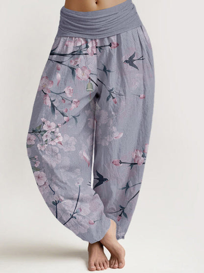 Peach Blossom Cotton Harem Pants — front model view