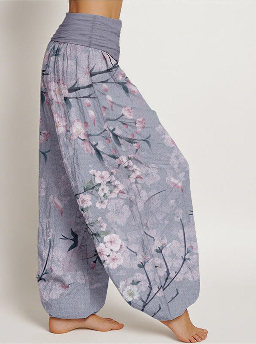 Peach Blossom Cotton Harem Pants — side model view