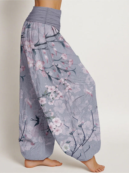Peach Blossom Cotton Harem Pants — side model view