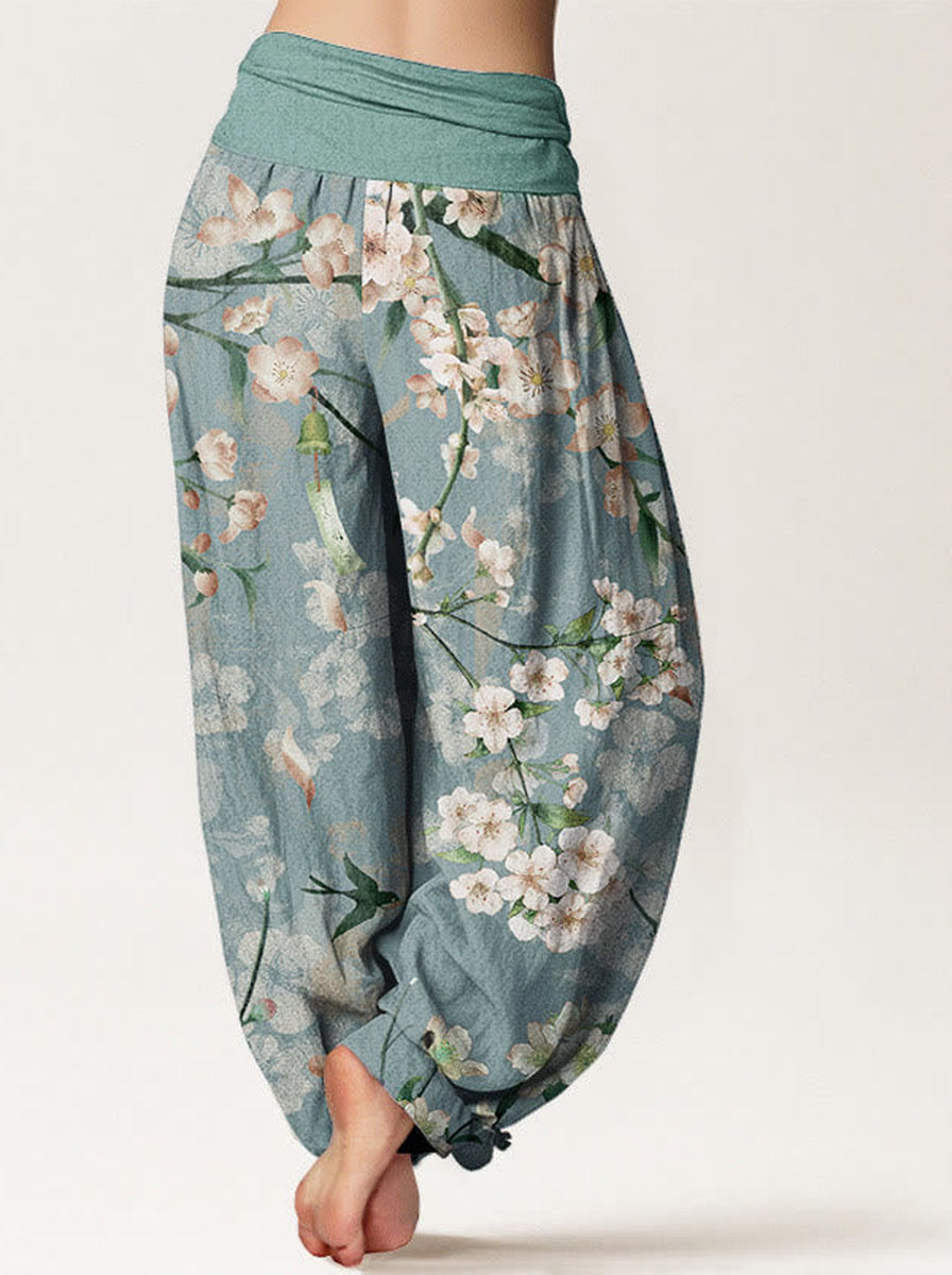 Peach Blossom Cotton Harem Pants — back model view