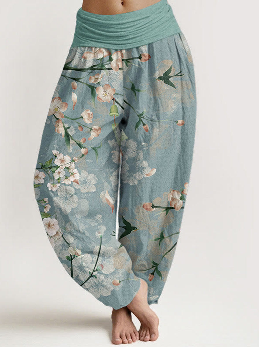 Peach Blossom Cotton Harem Pants — front model view