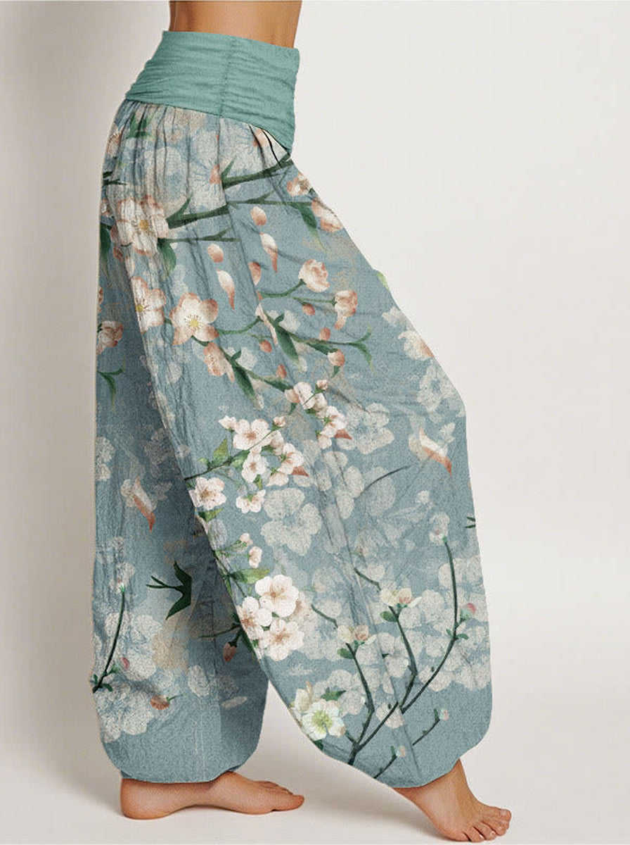 Peach Blossom Cotton Harem Pants — side model view