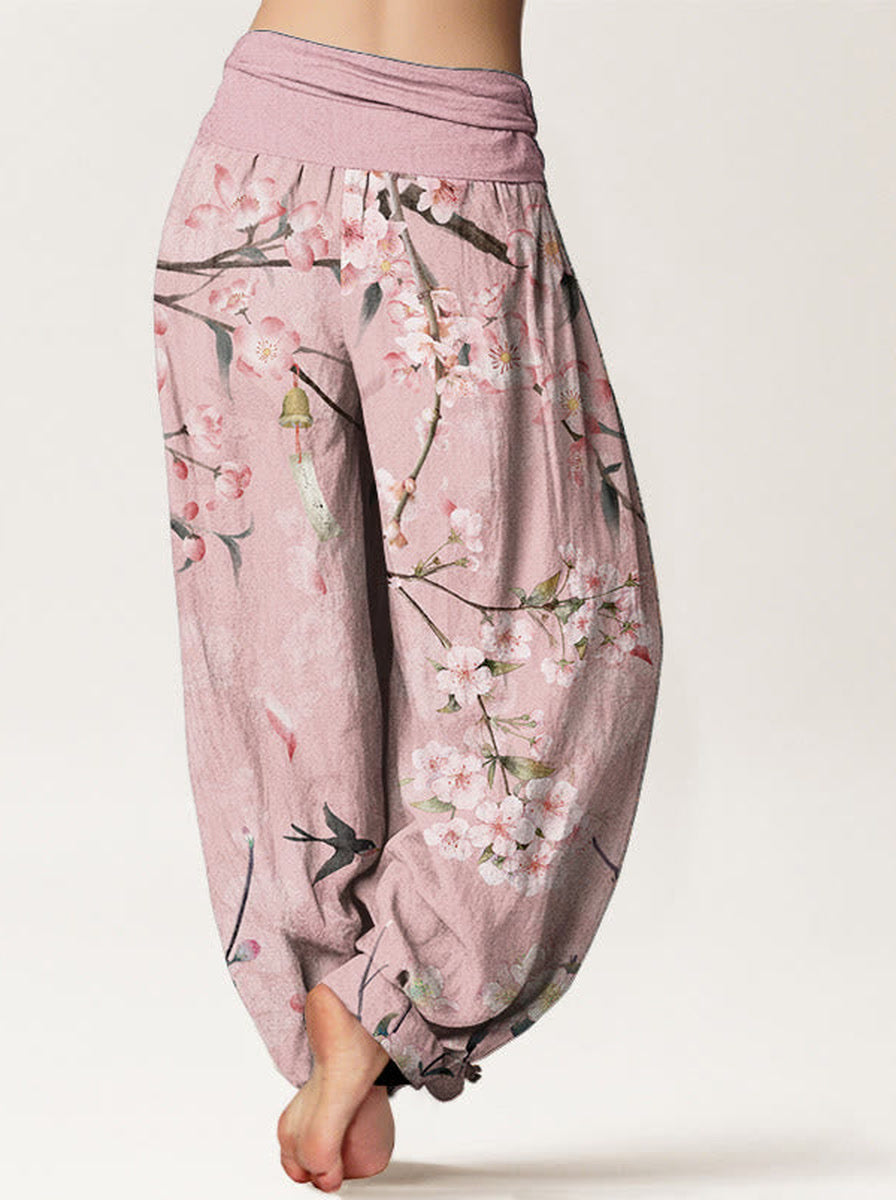 Peach Blossom Cotton Harem Pants — back model view