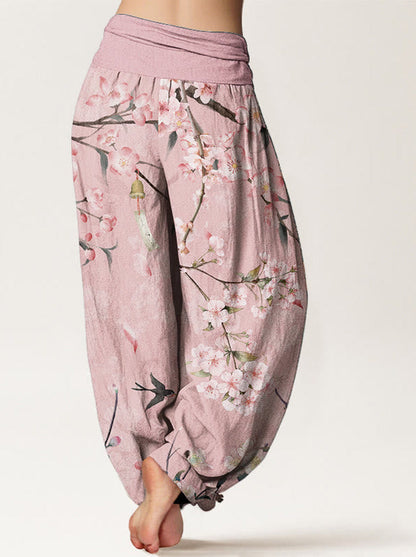 Peach Blossom Cotton Harem Pants — back model view