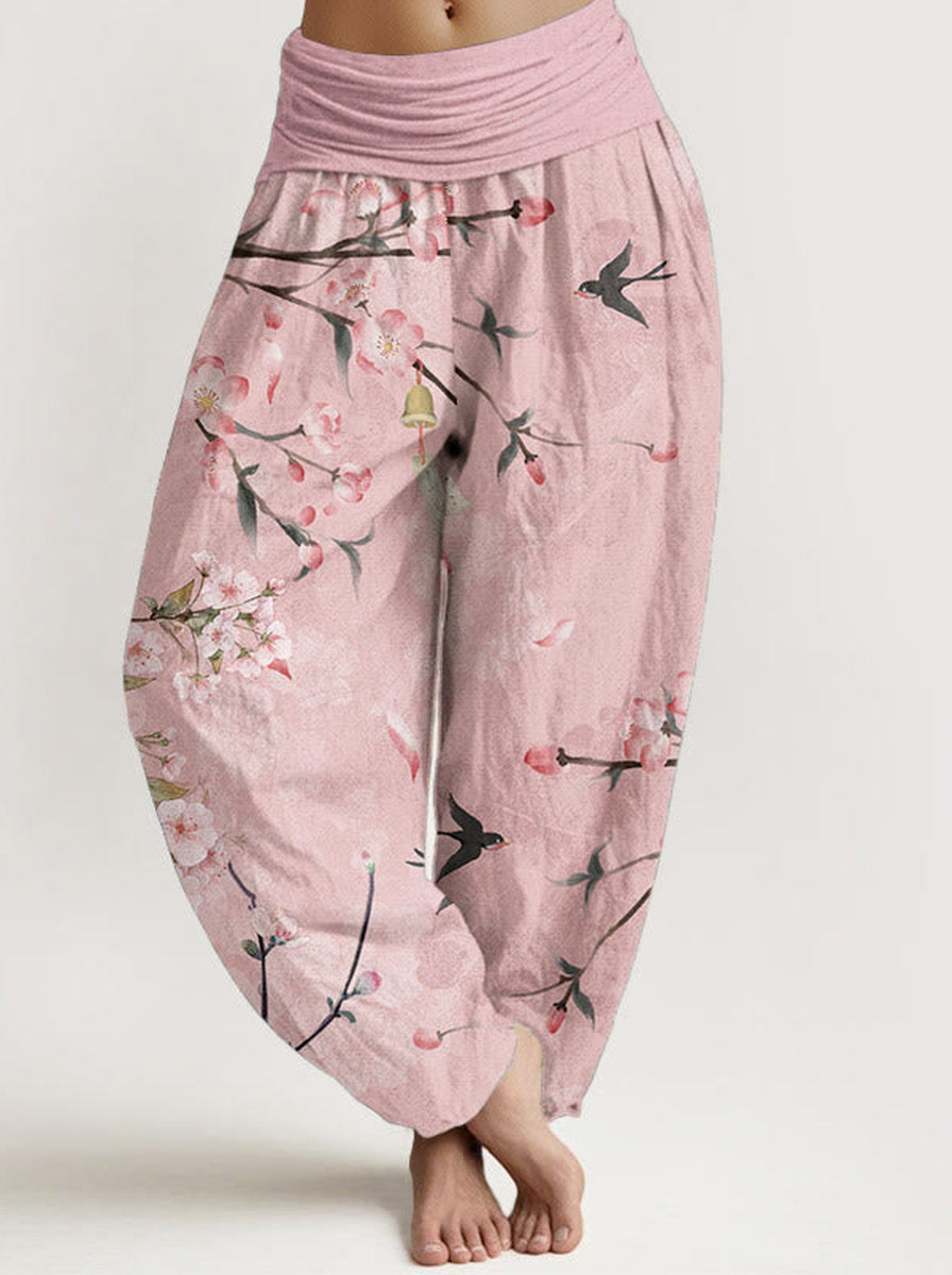 Peach Blossom Cotton Harem Pants — front model view