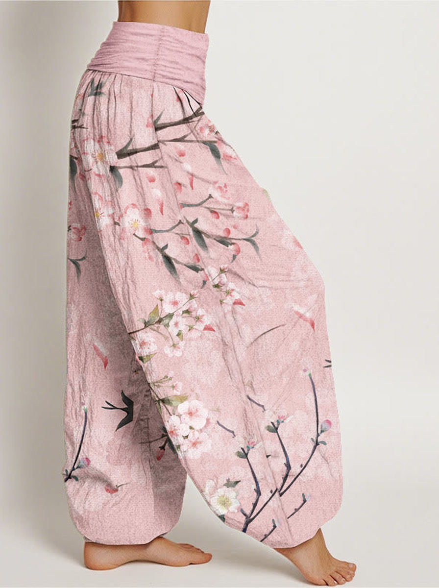 Peach Blossom Cotton Harem Pants — side model view