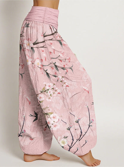 Peach Blossom Cotton Harem Pants — side model view