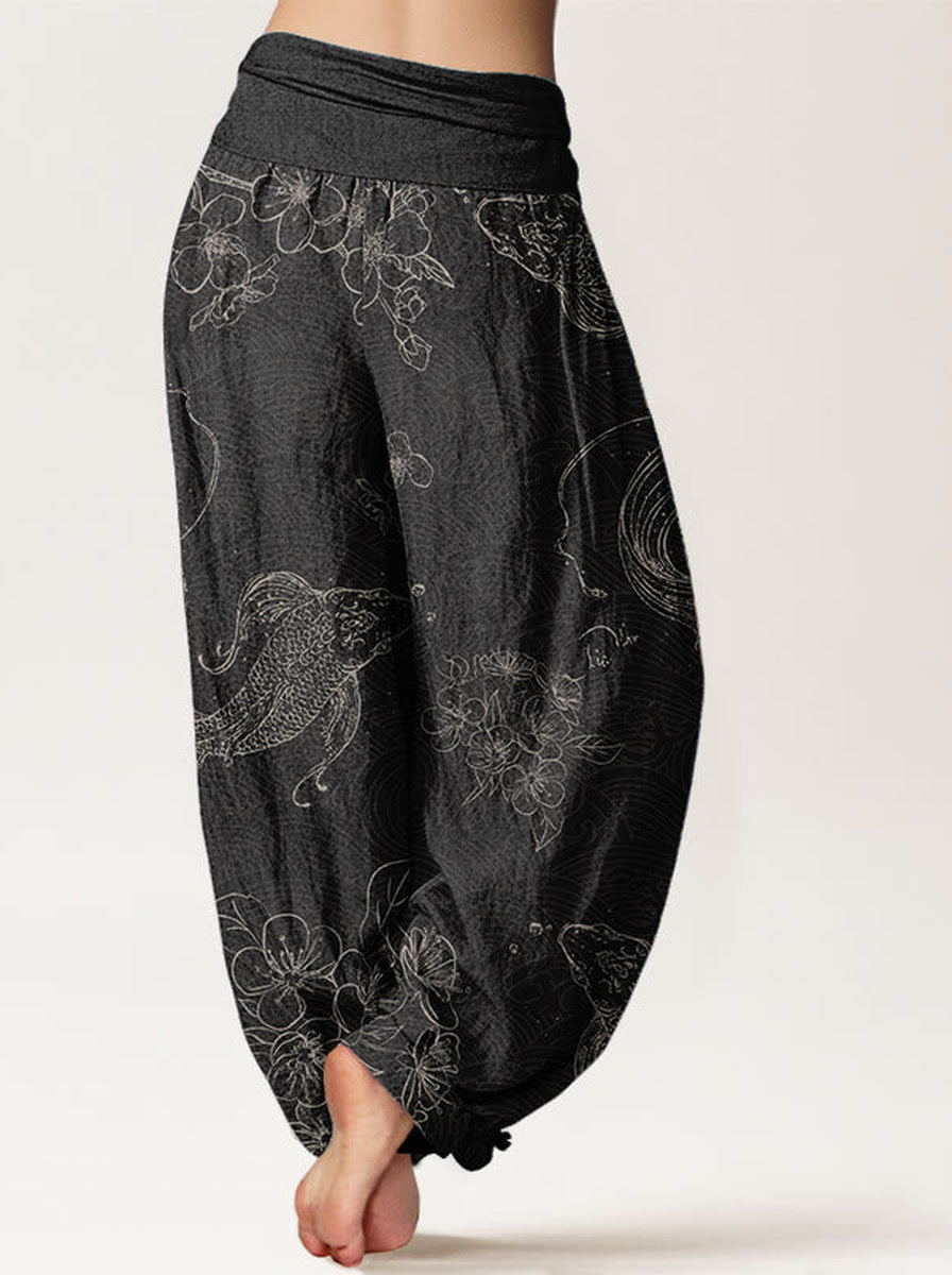 Koi Floral Cotton Harem Pants — back model view