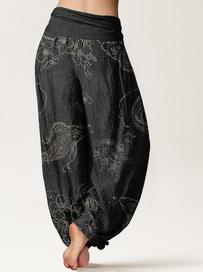 Koi Floral Cotton Harem Pants — back model view