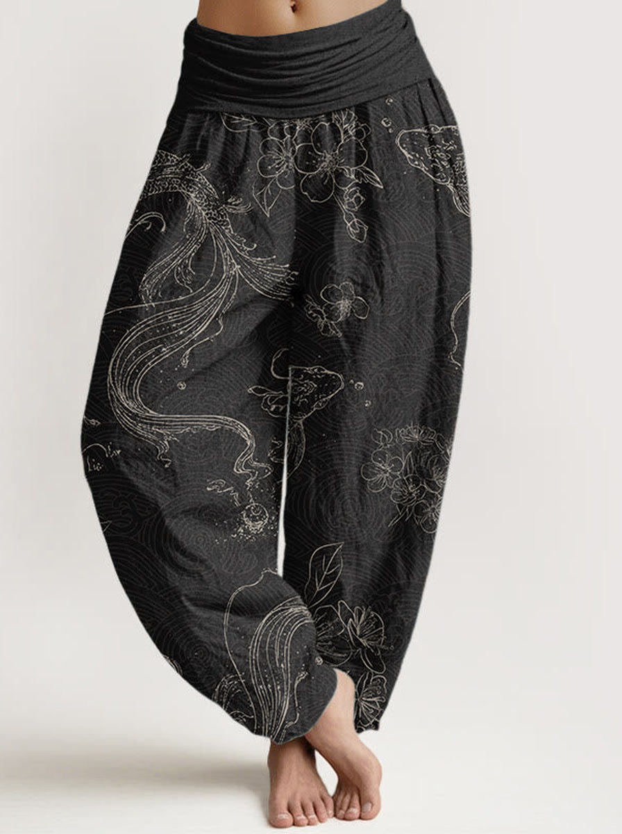 Koi Floral Cotton Harem Pants — front model view