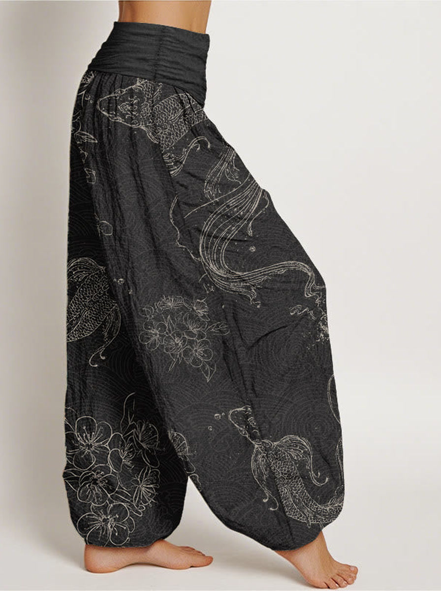Koi Floral Cotton Harem Pants — side model view