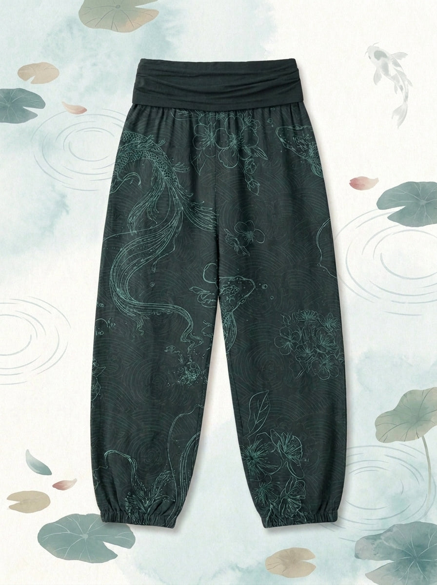 Koi Floral Cotton Harem Pants — flat-lay view