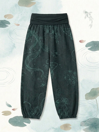 Koi Floral Cotton Harem Pants — flat-lay view