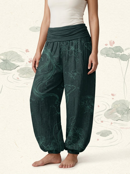 Koi Floral Cotton Harem Pants — worn by a model