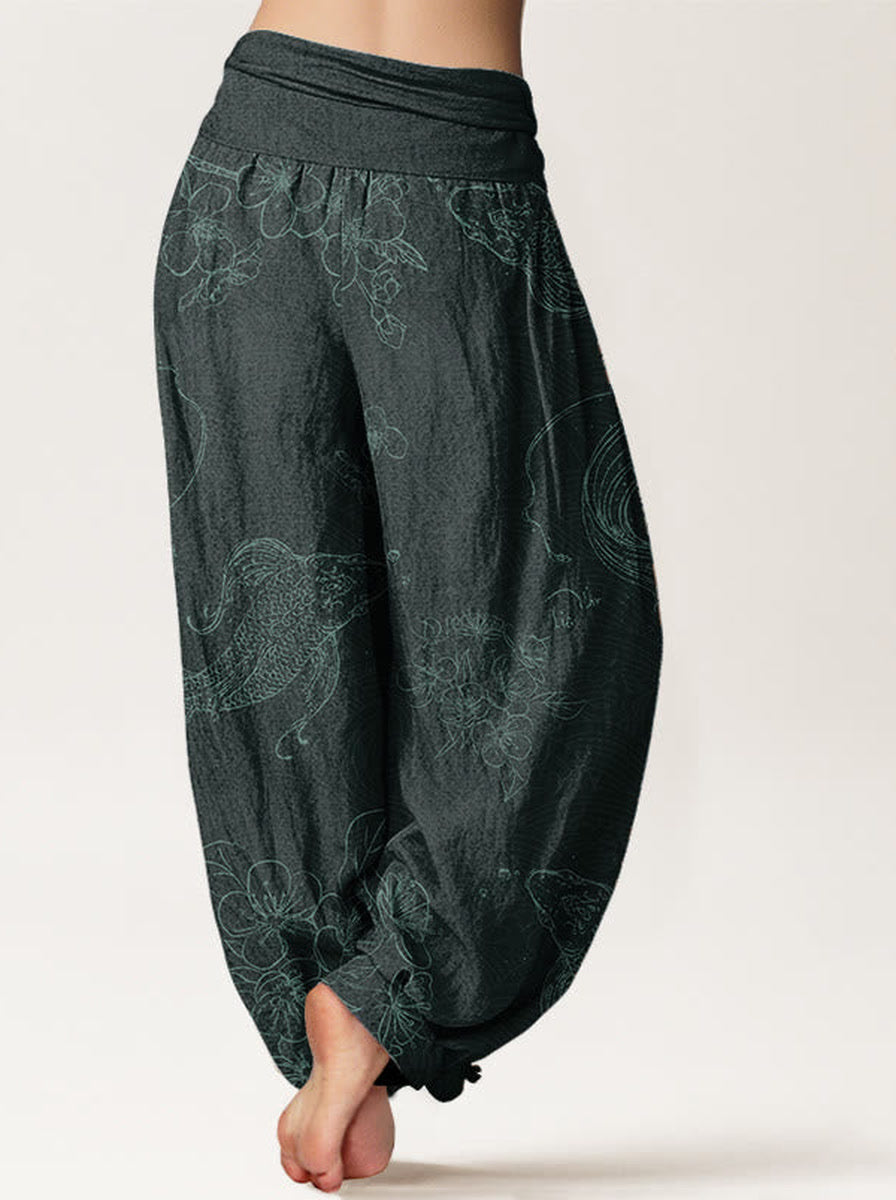 Koi Floral Cotton Harem Pants — back model view