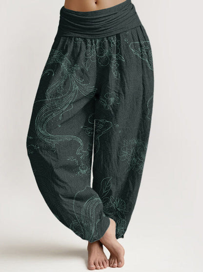 Koi Floral Cotton Harem Pants — front model view