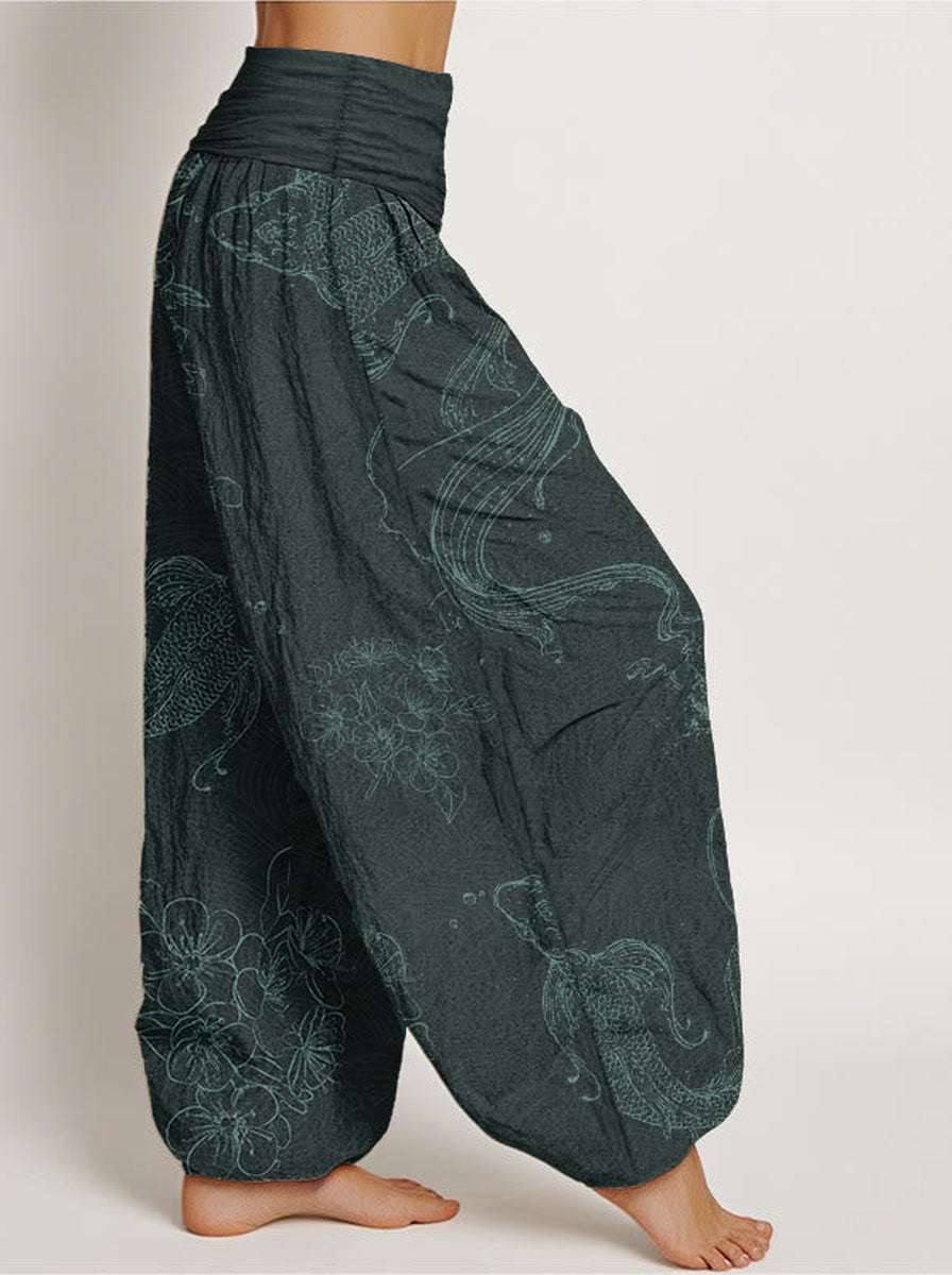 Koi Floral Cotton Harem Pants — side model view