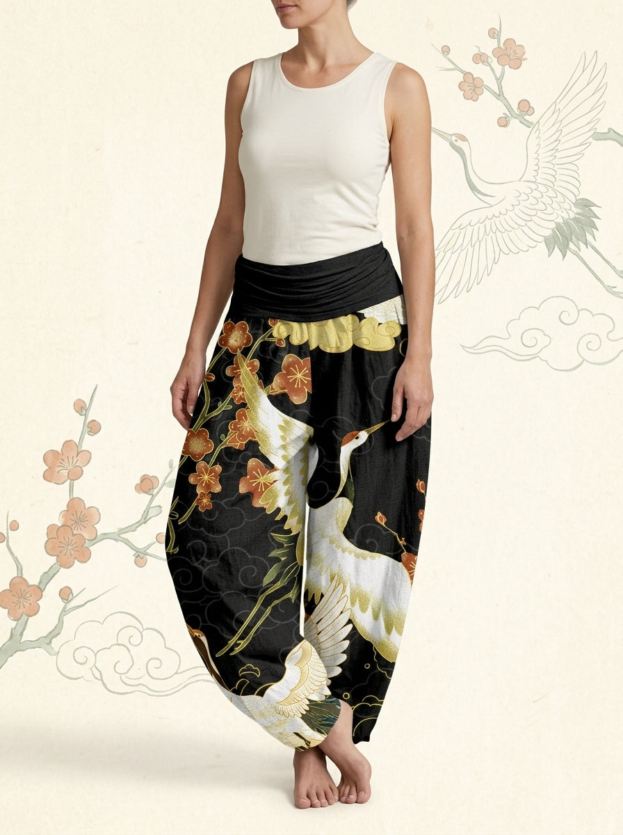 Crane & Cloud Cotton Harem Pants — worn by a model