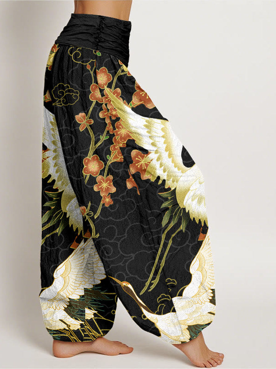 Crane & Cloud Cotton Harem Pants — back model view
