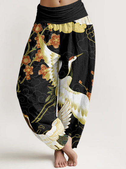 Crane & Cloud Cotton Harem Pants — front model view