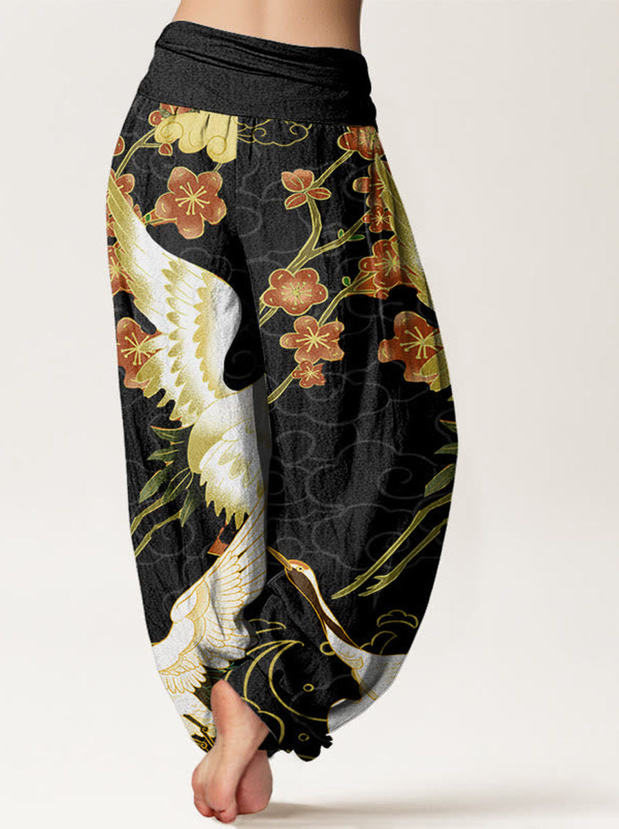 Crane & Cloud Cotton Harem Pants — side model view