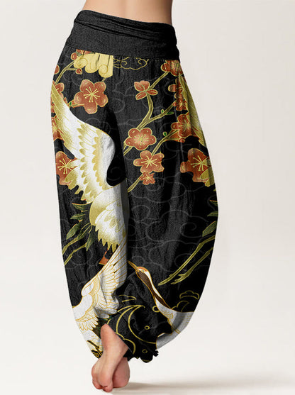 Crane & Cloud Cotton Harem Pants — side model view
