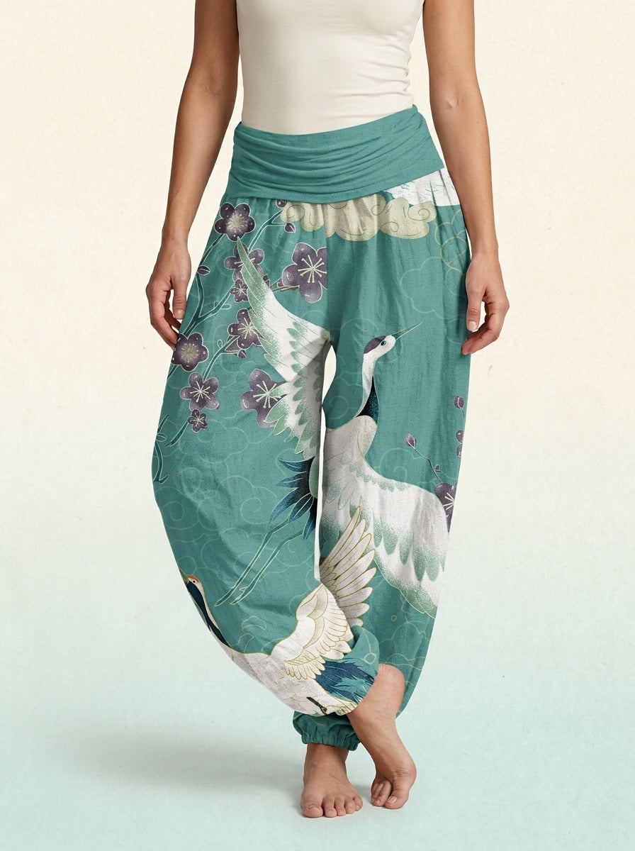 Crane & Cloud Cotton Harem Pants — worn by a model