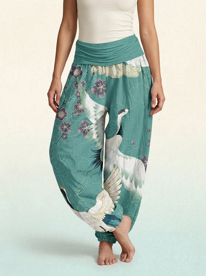 Crane & Cloud Cotton Harem Pants — worn by a model