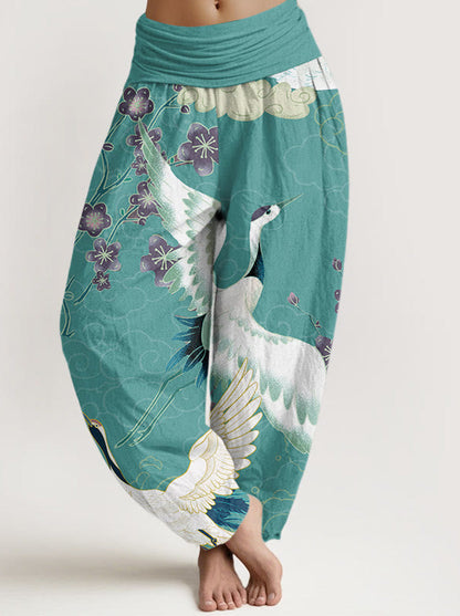 Crane & Cloud Cotton Harem Pants — front model view