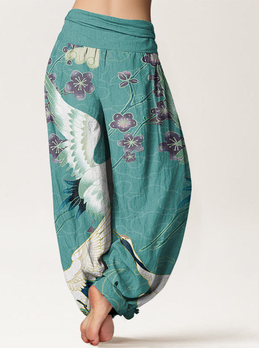Crane & Cloud Cotton Harem Pants — side model view