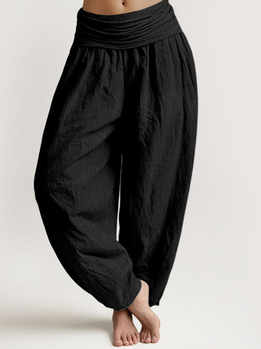 Plain Cotton Harem Pants — front model view