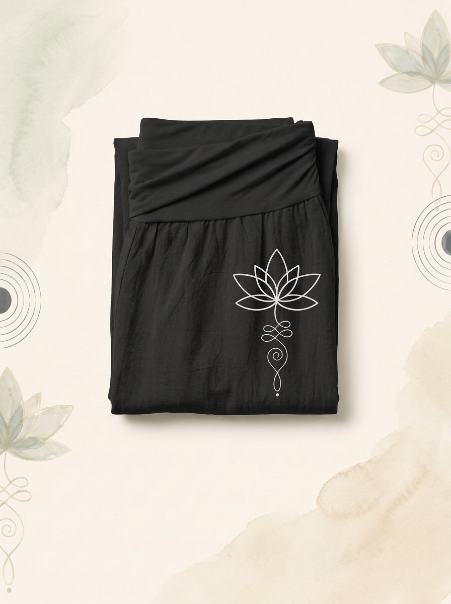 Lotus Unalome Cotton Harem Pants — folded view