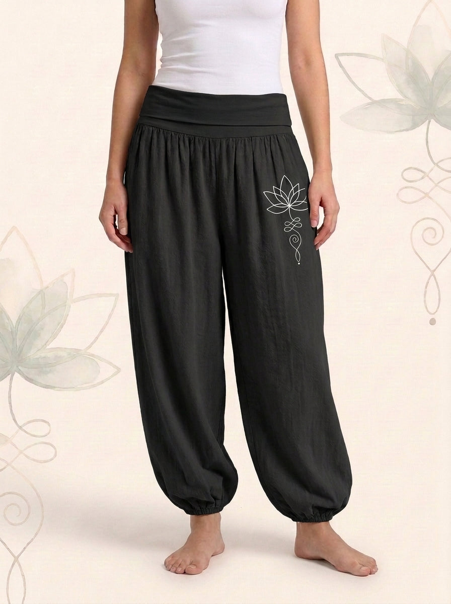 Lotus Unalome Cotton Harem Pants — worn by a model