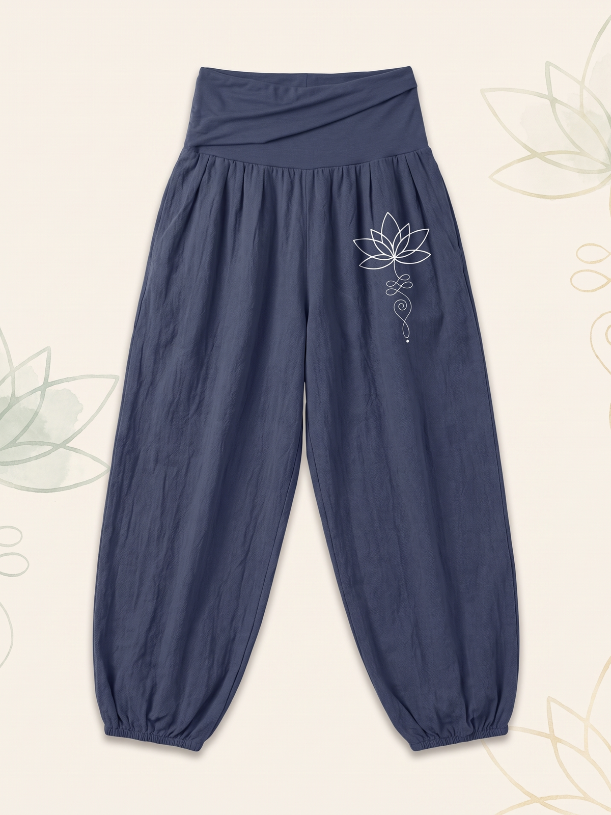 Lotus Unalome Cotton Harem Pants — flat-lay view