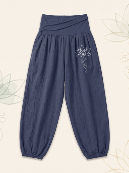 Lotus Unalome Cotton Harem Pants — flat-lay view