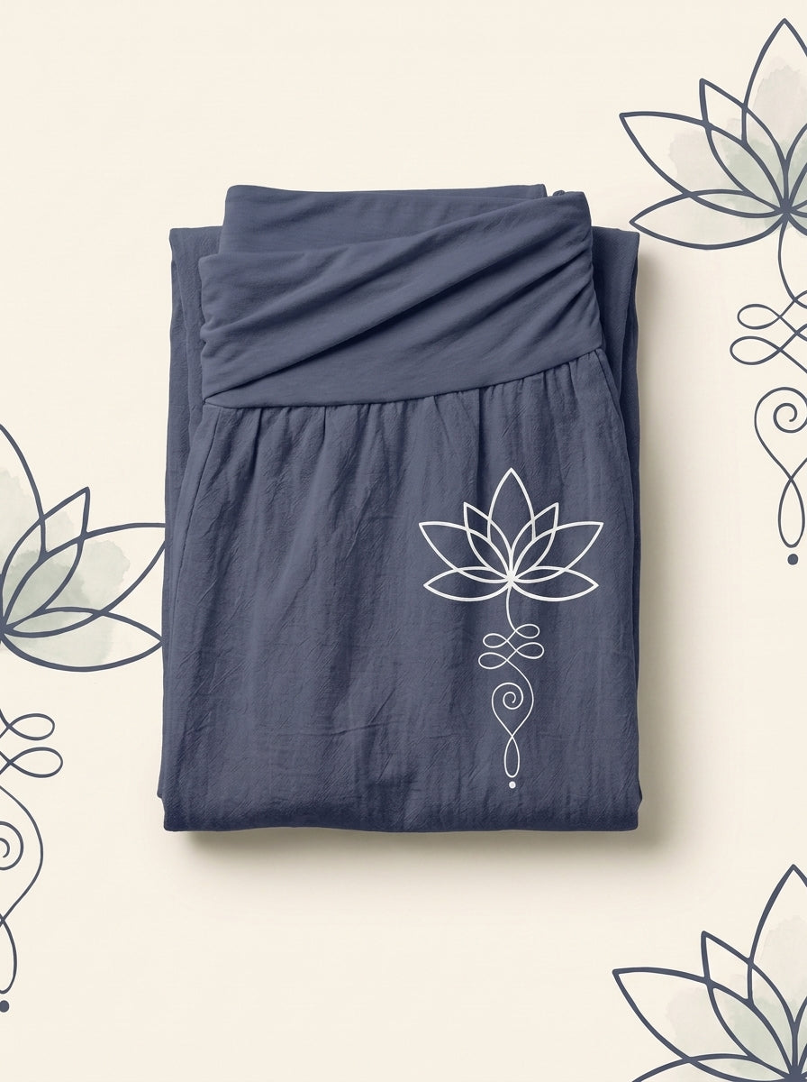 Lotus Unalome Cotton Harem Pants — folded view
