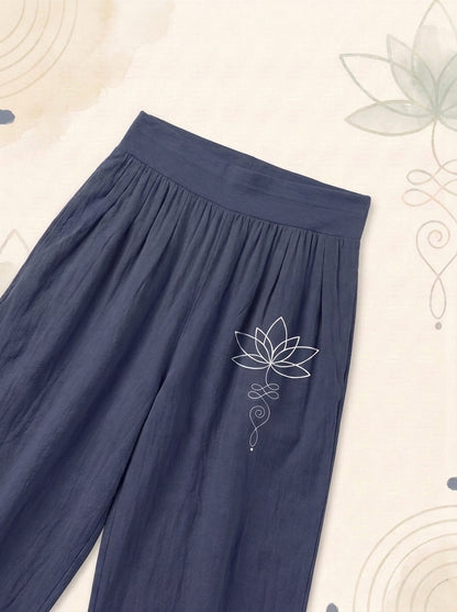 Lotus Unalome Cotton Harem Pants — waistband and pattern detail