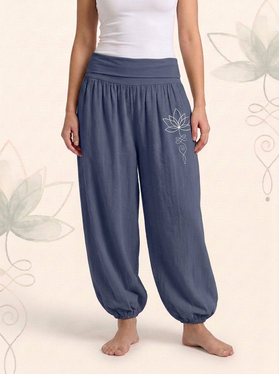 Lotus Unalome Cotton Harem Pants — worn by a model