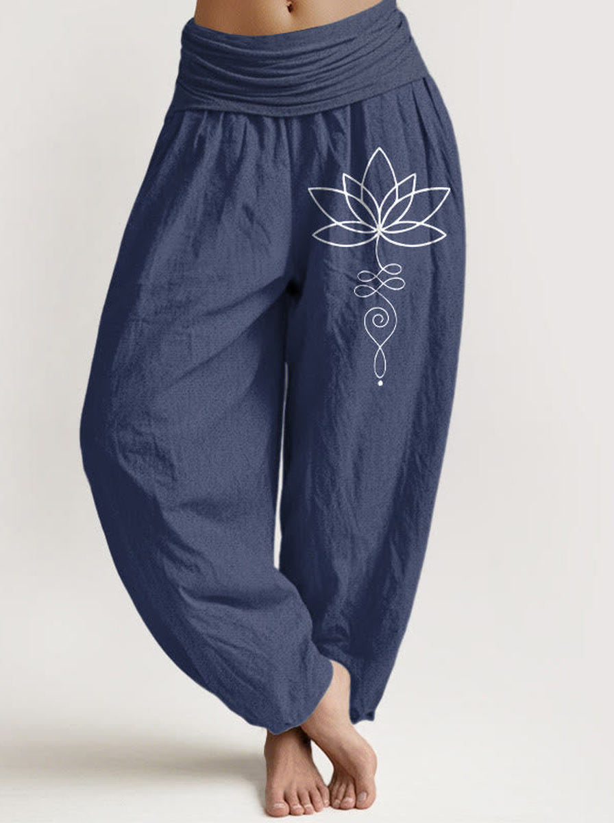 Lotus Unalome Cotton Harem Pants — front model view