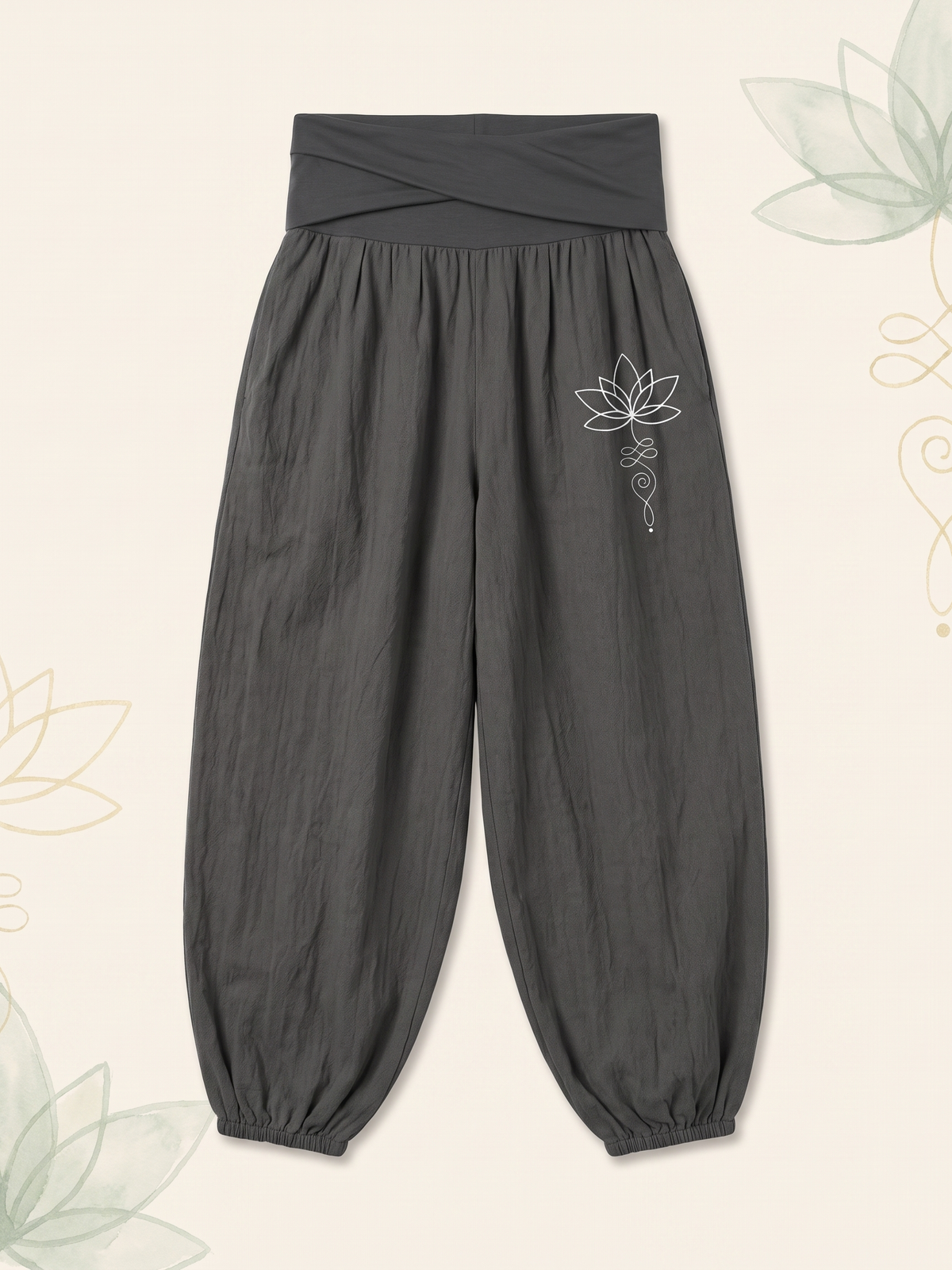 Lotus Unalome Cotton Harem Pants — flat-lay view
